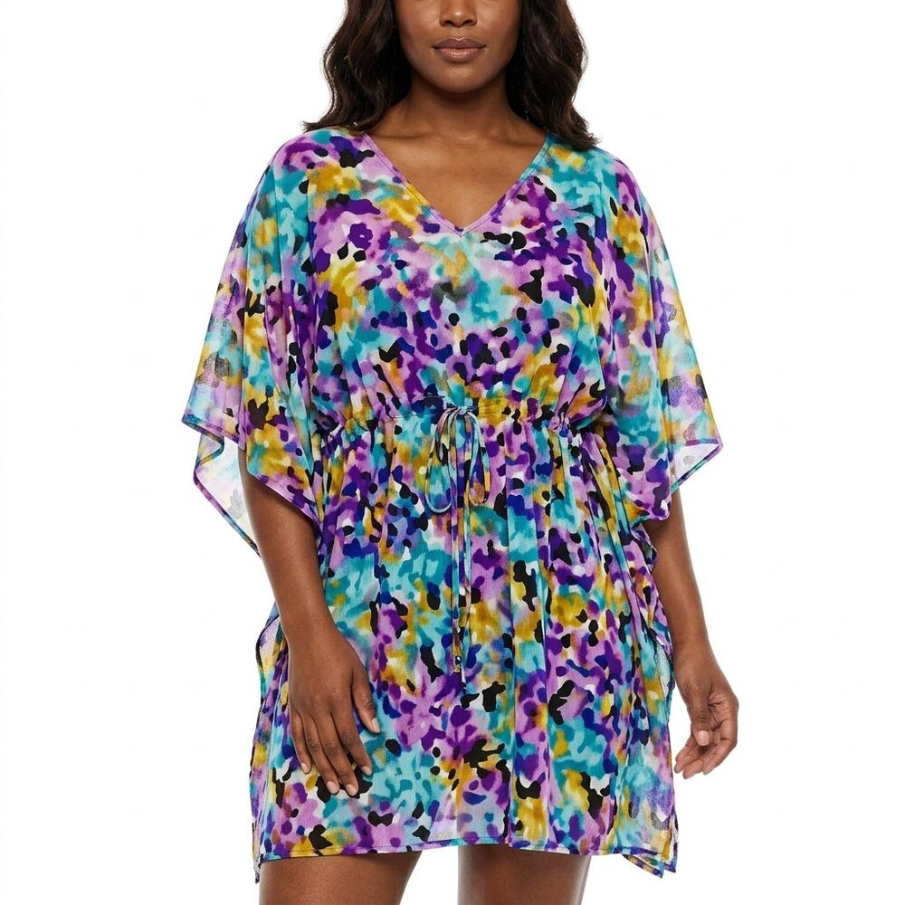 Profile Multicolor Floral Chiffon V-Neck Kimono Top Women See Measurements